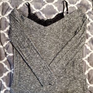 Lace Inset Cold Shoulder Top